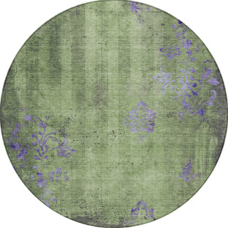 Piper Looms Chantille Floral ACN1788 Aloe Machine Washable Area Rug Round Main Image