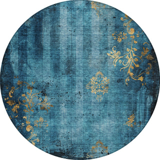 Piper Looms Chantille Floral ACN1788 Blue Machine Washable Area Rug Round Main Image