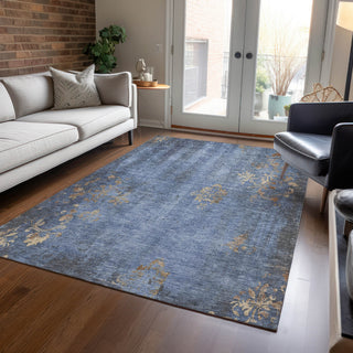 Piper Looms Chantille Floral ACN1788 Denim Machine Washable Area Rug Lifestyle Image Feature