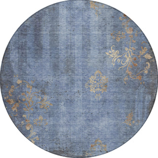 Piper Looms Chantille Floral ACN1788 Denim Machine Washable Area Rug Round Main Image