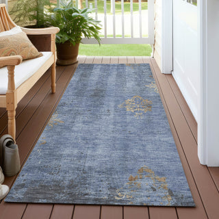 Piper Looms Chantille Floral ACN1788 Denim Machine Washable Area Rug Runner Outdoor Lifestyle Image Feature