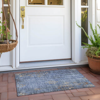 Piper Looms Chantille Floral ACN1788 Denim Machine Washable Area Rug Scatter Outdoor Lifestyle Image Feature