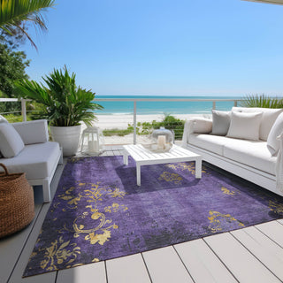 Piper Looms Chantille Floral ACN1788 Purple Machine Washable Area Rug Outdoor Lifestyle Image Feature