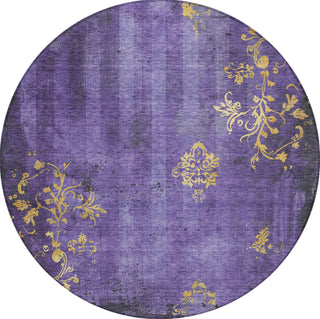Piper Looms Chantille Floral ACN1788 Purple Machine Washable Area Rug Round Main Image