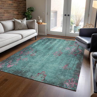 Piper Looms Chantille Floral ACN1788 Seafoam Machine Washable Area Rug Lifestyle Image Feature