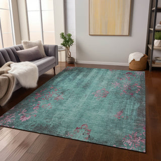 Piper Looms Chantille Floral ACN1788 Seafoam Machine Washable Area Rug Lifestyle Image Feature