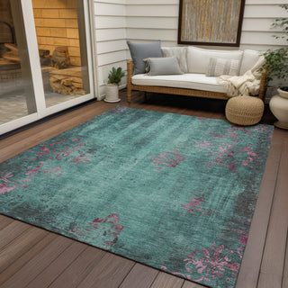Piper Looms Chantille Floral ACN1788 Seafoam Machine Washable Area Rug Outdoor Lifestyle Image Feature