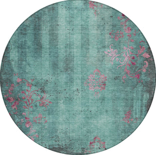 Piper Looms Chantille Floral ACN1788 Seafoam Machine Washable Area Rug Round Main Image