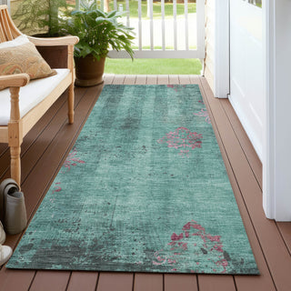 Piper Looms Chantille Floral ACN1788 Seafoam Machine Washable Area Rug Runner Outdoor Lifestyle Image Feature