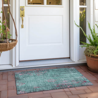 Piper Looms Chantille Floral ACN1788 Seafoam Machine Washable Area Rug Scatter Outdoor Lifestyle Image Feature