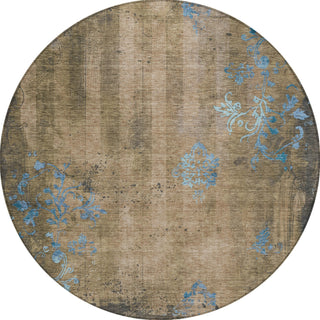 Piper Looms Chantille Floral ACN1788 Taupe Machine Washable Area Rug Round Main Image