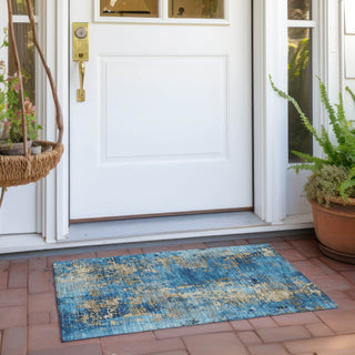 Piper Looms Chantille Modern ACN1789 Blue Machine Washable Area Rug Scatter Outdoor Lifestyle Image Feature