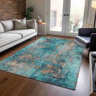 Piper Looms Chantille Modern ACN1789 Teal Machine Washable Area Rug Lifestyle Image Feature