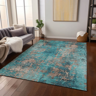 Piper Looms Chantille Modern ACN1789 Teal Machine Washable Area Rug Lifestyle Image Feature