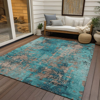 Piper Looms Chantille Modern ACN1789 Teal Machine Washable Area Rug Outdoor Lifestyle Image Feature
