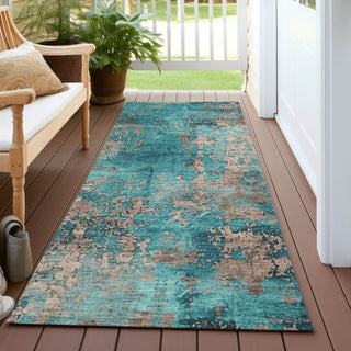 Piper Looms Chantille Modern ACN1789 Teal Machine Washable Area Rug Runner Outdoor Lifestyle Image Feature