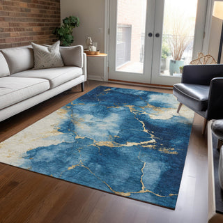 Piper Looms Chantille Abstract ACN1790 Navy Machine Washable Area Rug Lifestyle Image Feature