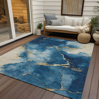 Piper Looms Chantille Abstract ACN1790 Navy Machine Washable Area Rug Outdoor Lifestyle Image Feature