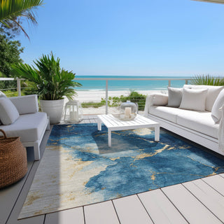 Piper Looms Chantille Abstract ACN1790 Navy Machine Washable Area Rug Outdoor Lifestyle Image Feature