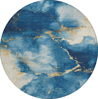 Piper Looms Chantille Abstract ACN1790 Navy Machine Washable Area Rug Round Main Image