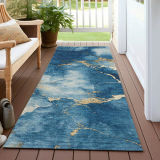 Piper Looms Chantille Abstract ACN1790 Navy Machine Washable Area Rug Runner Outdoor Lifestyle Image Feature
