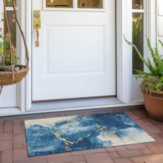 Piper Looms Chantille Abstract ACN1790 Navy Machine Washable Area Rug Scatter Outdoor Lifestyle Image Feature