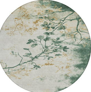 Piper Looms Chantille Floral ACN1798 Emerald Machine Washable Area Rug Round Main Image