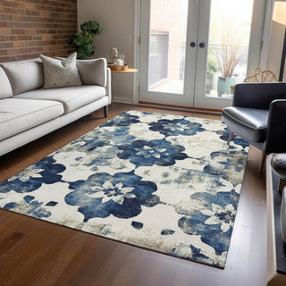 Piper Looms Chantille Floral ACN1802 Navy Machine Washable Area Rug Lifestyle Image Feature