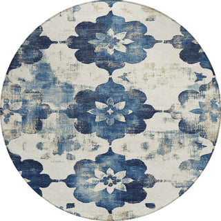 Piper Looms Chantille Floral ACN1802 Navy Machine Washable Area Rug Round Main Image