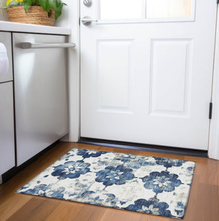 Piper Looms Chantille Floral ACN1802 Navy Machine Washable Area Rug Scatter Lifestyle Image Feature