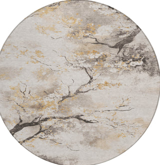 Piper Looms Chantille Floral ACN1804 Putty Machine Washable Area Rug Round Main Image