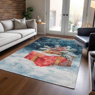Piper Looms Chantille Christmas ACN1805 Blue Machine Washable Area Rug Lifestyle Image Feature