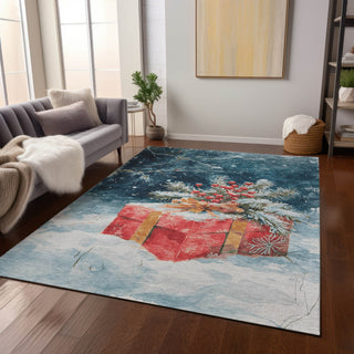 Piper Looms Chantille Christmas ACN1805 Blue Machine Washable Area Rug Lifestyle Image Feature