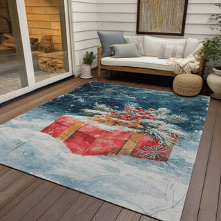 Piper Looms Chantille Christmas ACN1805 Blue Machine Washable Area Rug Outdoor Lifestyle Image Feature