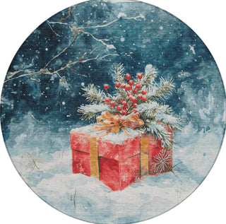 Piper Looms Chantille Christmas ACN1805 Blue Machine Washable Area Rug Round Main Image