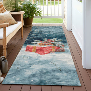 Piper Looms Chantille Christmas ACN1805 Blue Machine Washable Area Rug Runner Outdoor Lifestyle Image Feature