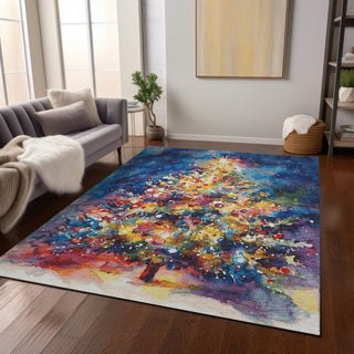 Piper Looms Chantille Christmas ACN1806 Navy Machine Washable Area Rug Lifestyle Image Feature