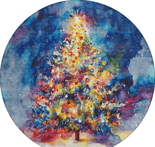 Piper Looms Chantille Christmas ACN1806 Navy Machine Washable Area Rug Round Main Image