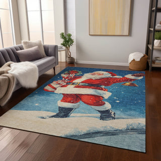 Piper Looms Chantille Christmas ACN1807 Blue Machine Washable Area Rug Lifestyle Image Feature