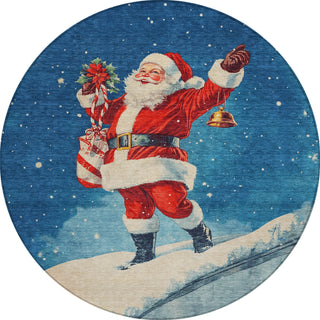 Piper Looms Chantille Christmas ACN1807 Blue Machine Washable Area Rug Round Main Image