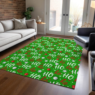 Piper Looms Chantille Christmas ACN1810 Green Machine Washable Area Rug Lifestyle Image Feature