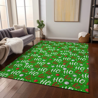 Piper Looms Chantille Christmas ACN1810 Green Machine Washable Area Rug Lifestyle Image Feature