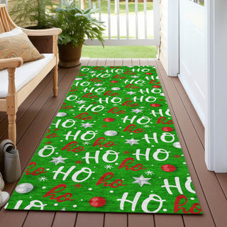 Piper Looms Chantille Christmas ACN1810 Green Machine Washable Area Rug Runner Outdoor Lifestyle Image Feature