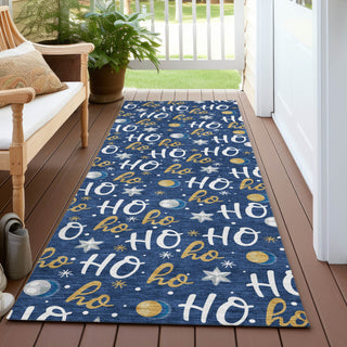 Piper Looms Chantille Christmas ACN1810 Navy Machine Washable Area Rug Runner Outdoor Lifestyle Image Feature