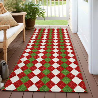 Piper Looms Chantille Christmas ACN1812 Red Machine Washable Area Rug Runner Outdoor Lifestyle Image Feature