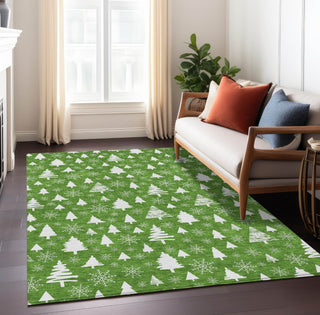 Piper Looms Chantille Christmas ACN1815 Emerald Machine Washable Area Rug Lifestyle Image Feature