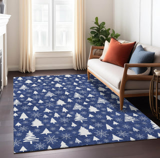 Piper Looms Chantille Christmas ACN1815 Navy Machine Washable Area Rug Lifestyle Image Feature