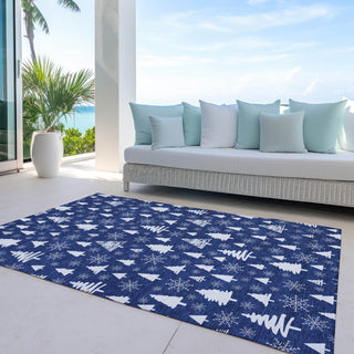 Piper Looms Chantille Christmas ACN1815 Navy Machine Washable Area Rug Outdoor Lifestyle Image Feature