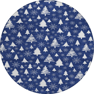 Piper Looms Chantille Christmas ACN1815 Navy Machine Washable Area Rug Round Main Image