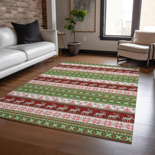 Piper Looms Chantille Christmas ACN1818 Green Machine Washable Area Rug Lifestyle Image Feature